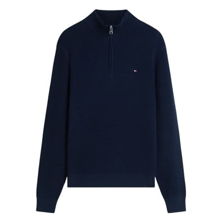 Tommy Hilfiger Textured Quarter-Zip Mock Neck Jumper - Navy - XL