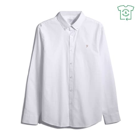 Farah Brewer Slim Fit Organic Cotton Oxford Shirt - White - XL