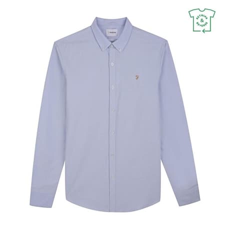 Farah Brewer Slim Fit Organic Cotton Oxford Shirt - Light Blue - XL