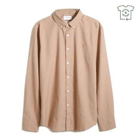 Farah Brewer Slim Fit Organic Cotton Oxford Shirt - Yellow - XL