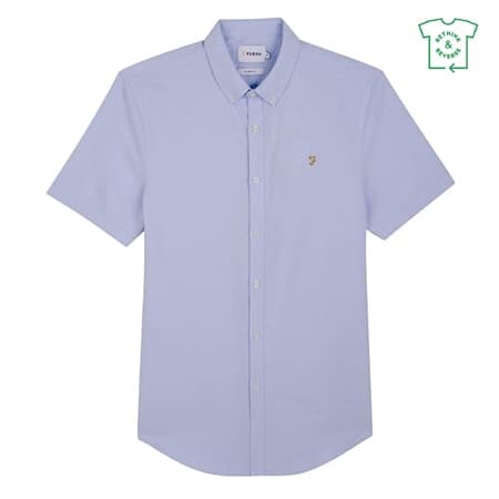 Farah Brewer Short Sleeve Oxford Shirt - Light Blue - XL