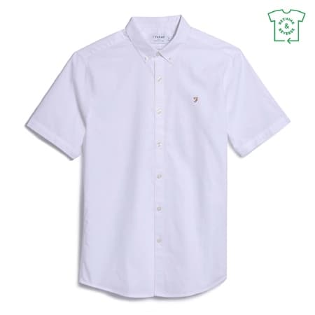 Farah Brewer Short Sleeve Oxford Shirt - White - XL