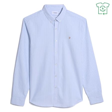 Farah Brewer Stripe Long Sleeve Shirt - Light Blue - XL