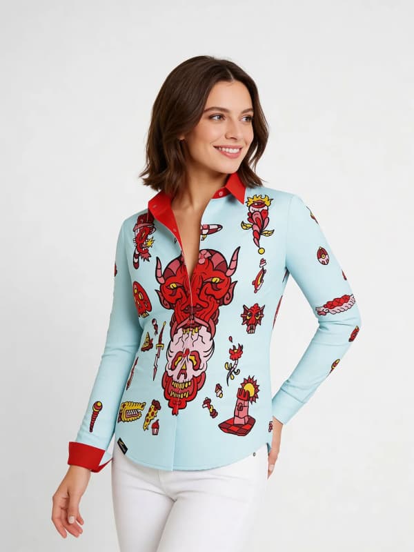 FLASH - Hellblaue Bluse mit Teufel - GERMENS