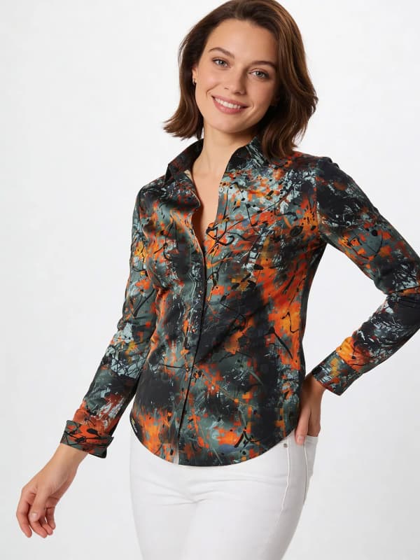 TARNA SOL - Grüngrau orangene Bluse - GERMENS