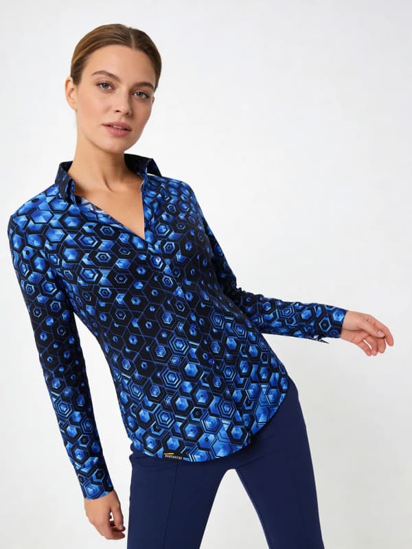 HEXAGON KOBALT - Blau gemusterte Bluse - GERMENS