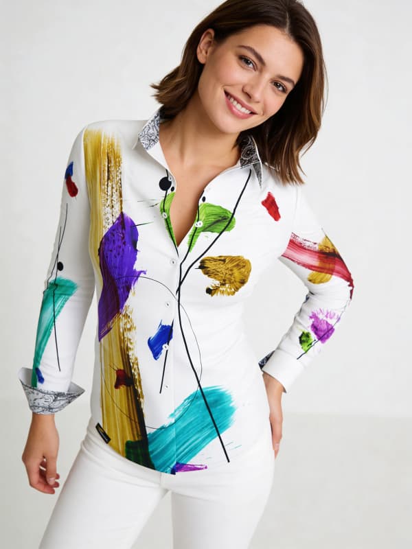 ZEITVERGESSEN - Weiße Bluse mit bunten Pinselstrichen - GERMENS