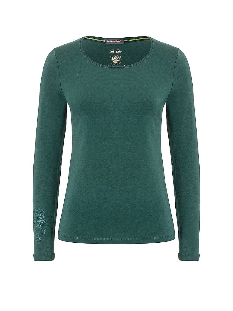 THE SPIRIT OF OM Damen Yogashirt Chakra-Flower Bambus dunkelgrün | L