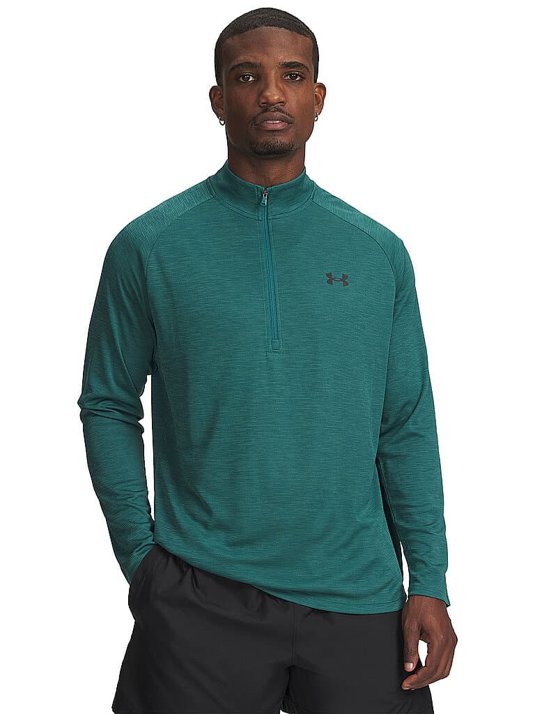 UNDER ARMOUR Herren Fitnessshirt UA Tech™ Textured ½ Zip dunkelgrün | XXL