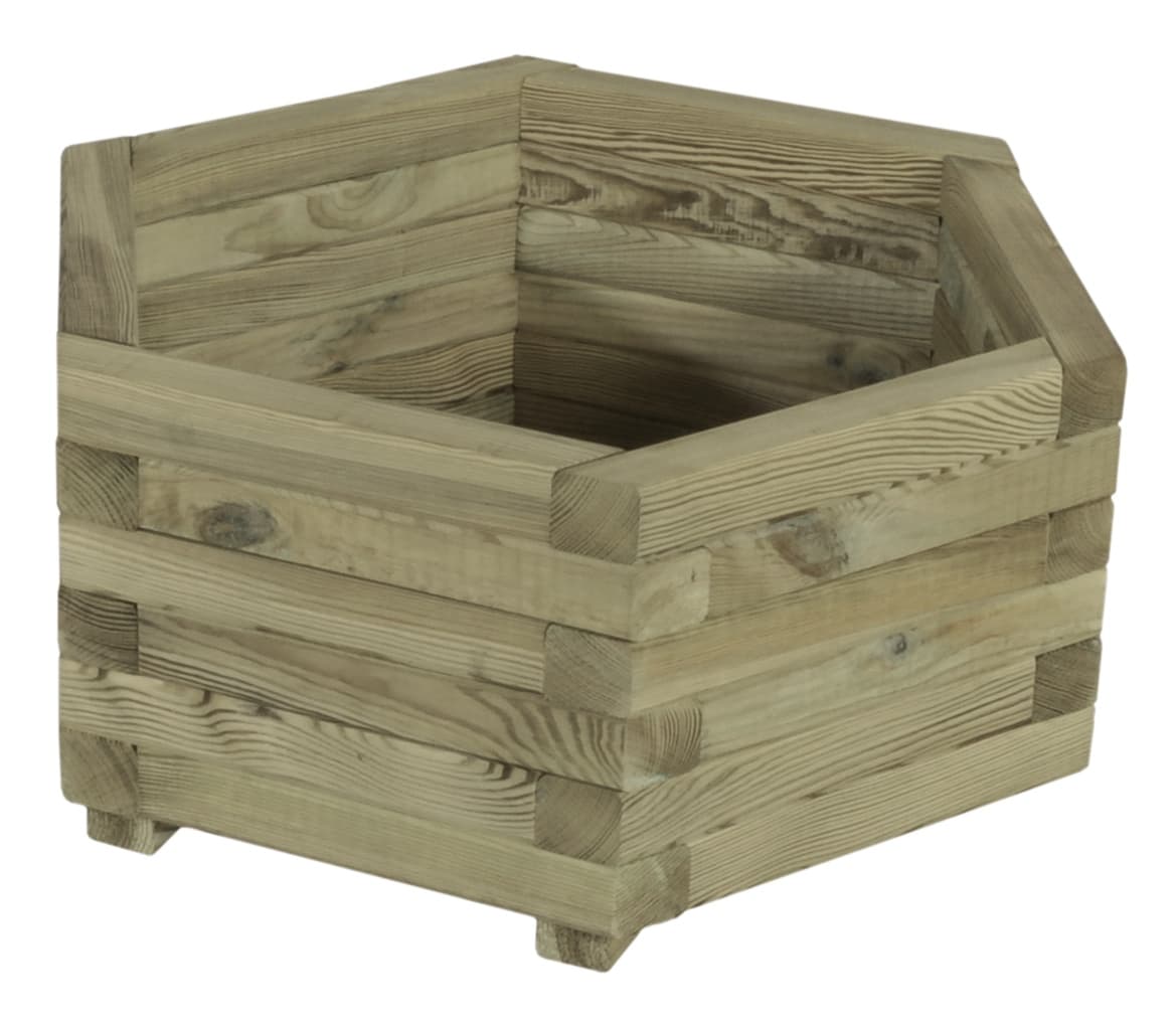 Houten bloembak plantenbak grenen zeskant 55x35x47cm