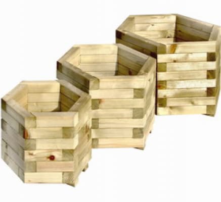 Houten bloembakken zeskant per set