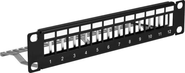 Verteilerfeld 10? 1HE 12-Port, -- Metall, schwarz RAL9005