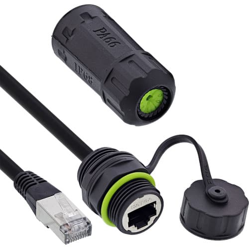 InLine® Patchkabelkupplung Cat.6A, IP68, RJ45 Buchse zu Stecker, 20cm