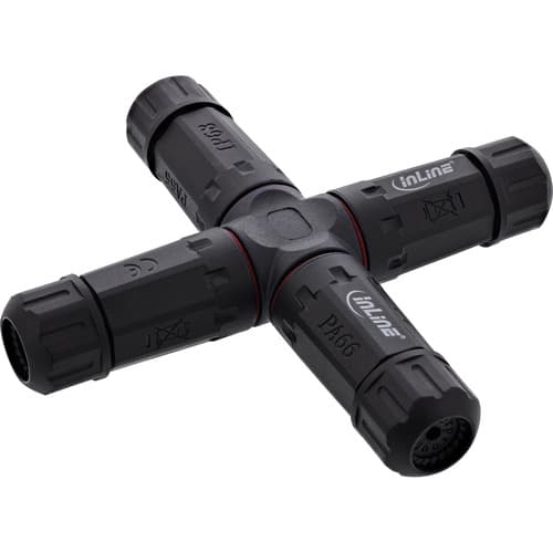 InLine® Netzkabelkupplung, IP68, 3-polig, 4-Wege, M20, schwarz