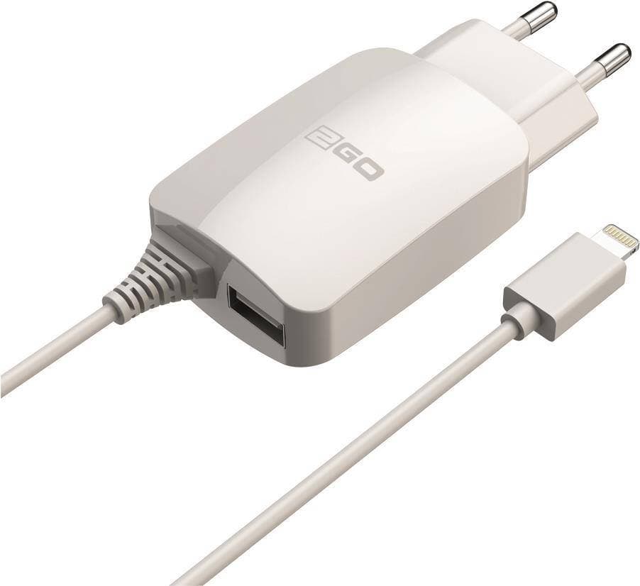 2GO Ladegerät 12W Lightning + 1x USB, Kabel 1,4m, weiß
