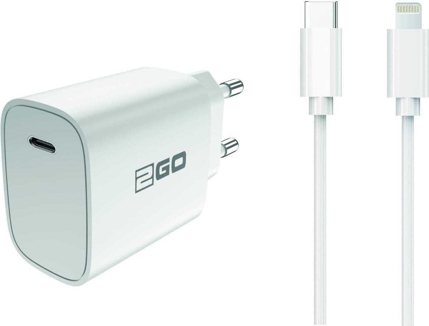 2GO Ladegerät 20W 1x USB-C inkl. Kabel USB-C auf lightn.weiß