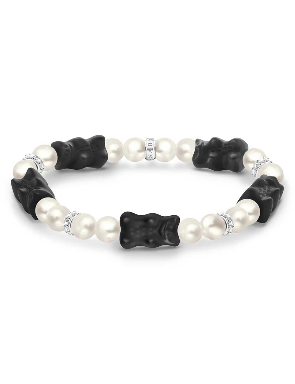 Thomas Sabo A2170-052-11-L15 Perlenarmband mit 5 schwarzen Goldbären