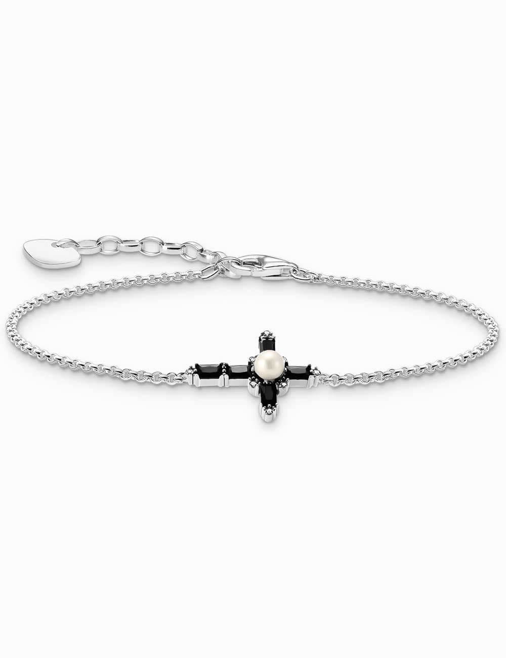 Thomas Sabo A2173-167-11-L19V Silbernes Armband mit schwarzem Kreuz Cross Romance