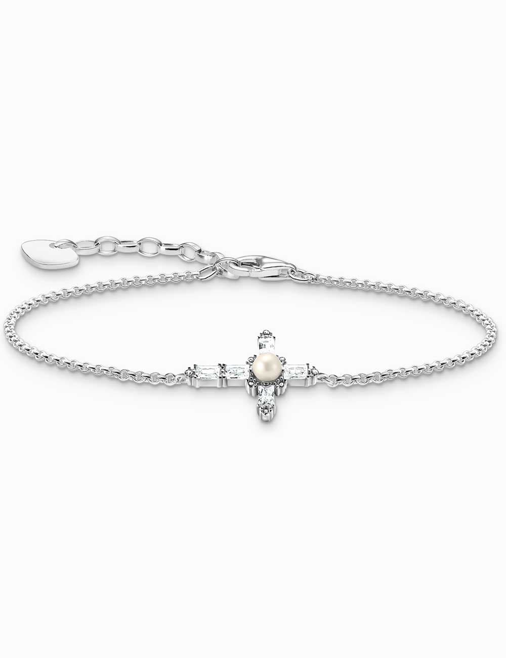 Thomas Sabo A2173-167-14-L19V Silbernes Armband mit weißem Kreuz Cross Romance