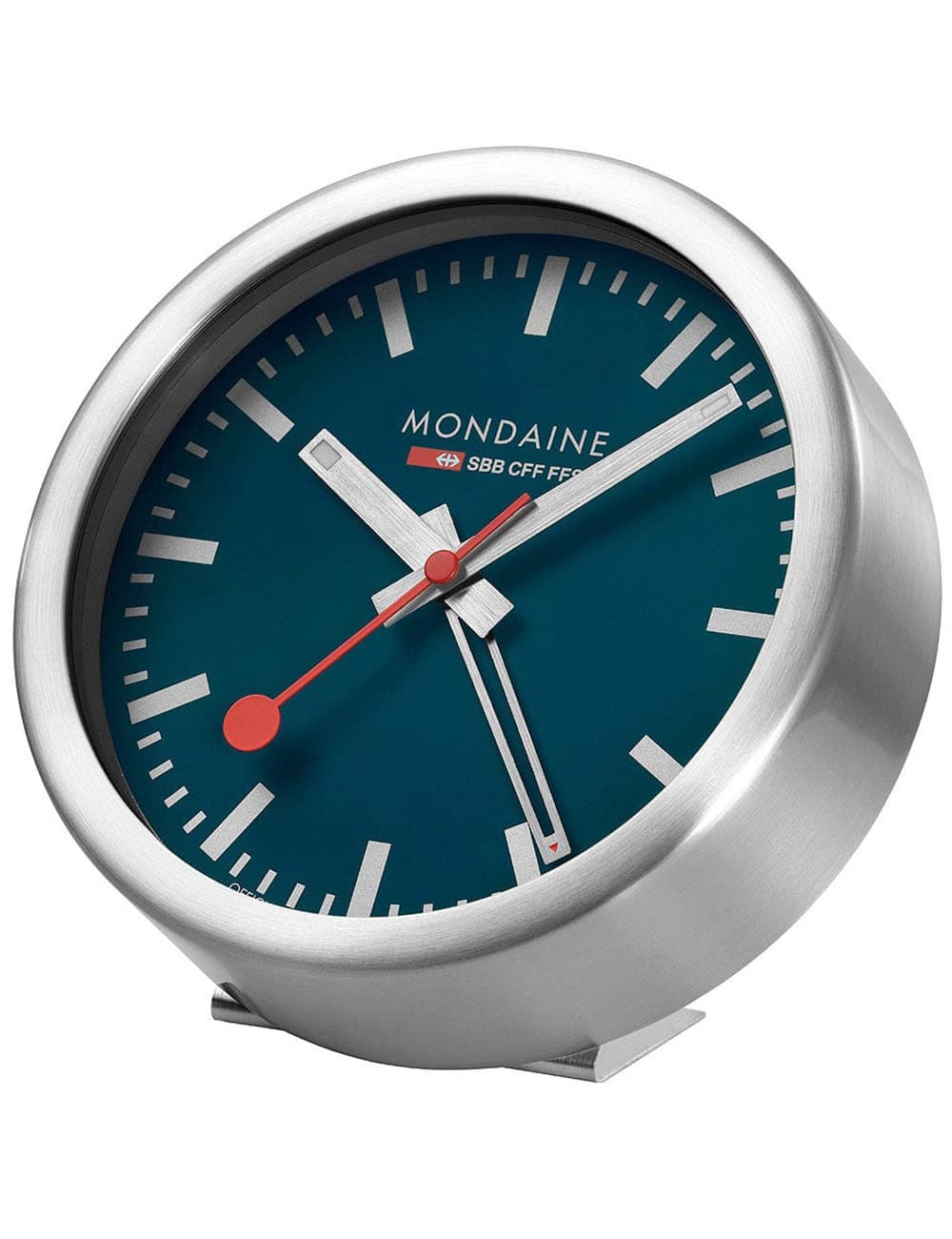 Mondaine A997.MCAL.46SBV.2 silber-blaue mini Wanduhr Tischuhr & Wecker 12,5 cm
