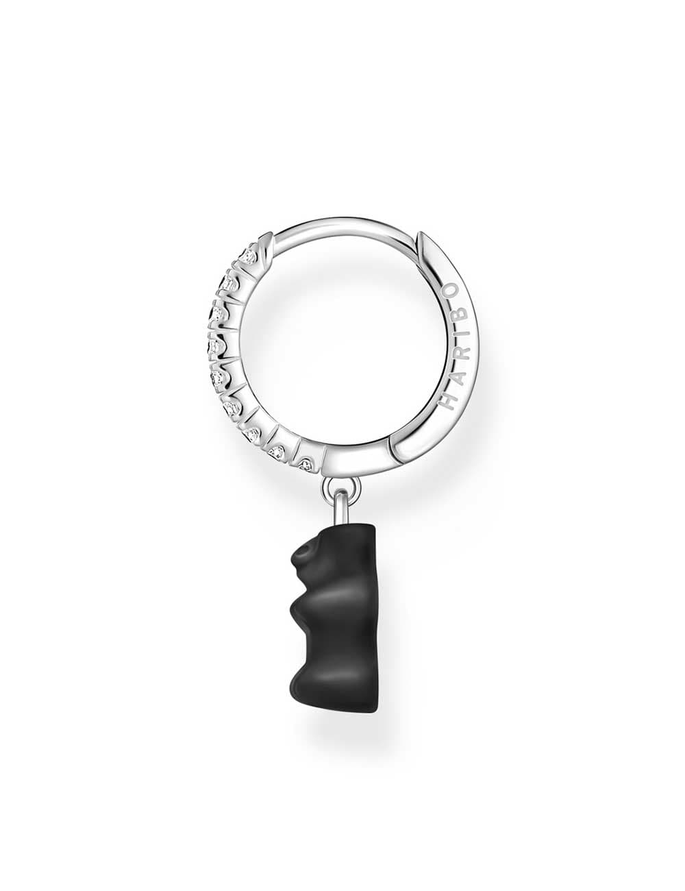 Thomas Sabo CR726-052-11 Silberne Einzel-Creole mit schwarzem Goldbären Anhänger Damen