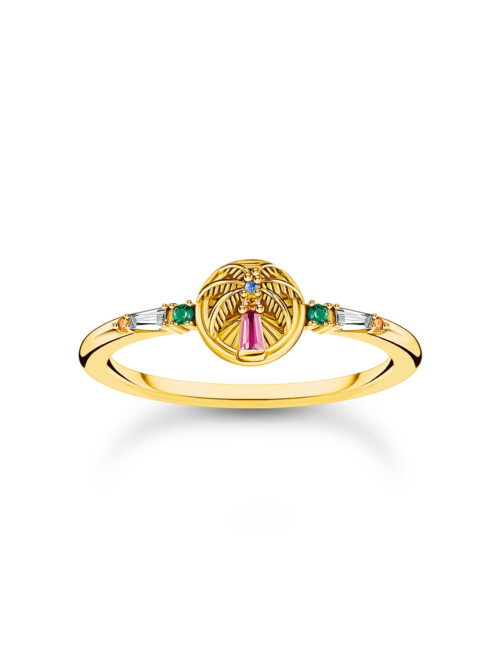 Thomas Sabo TR2457-488-7-54 Vergoldeter Ring mit Palme und bunten Steinen Damen
