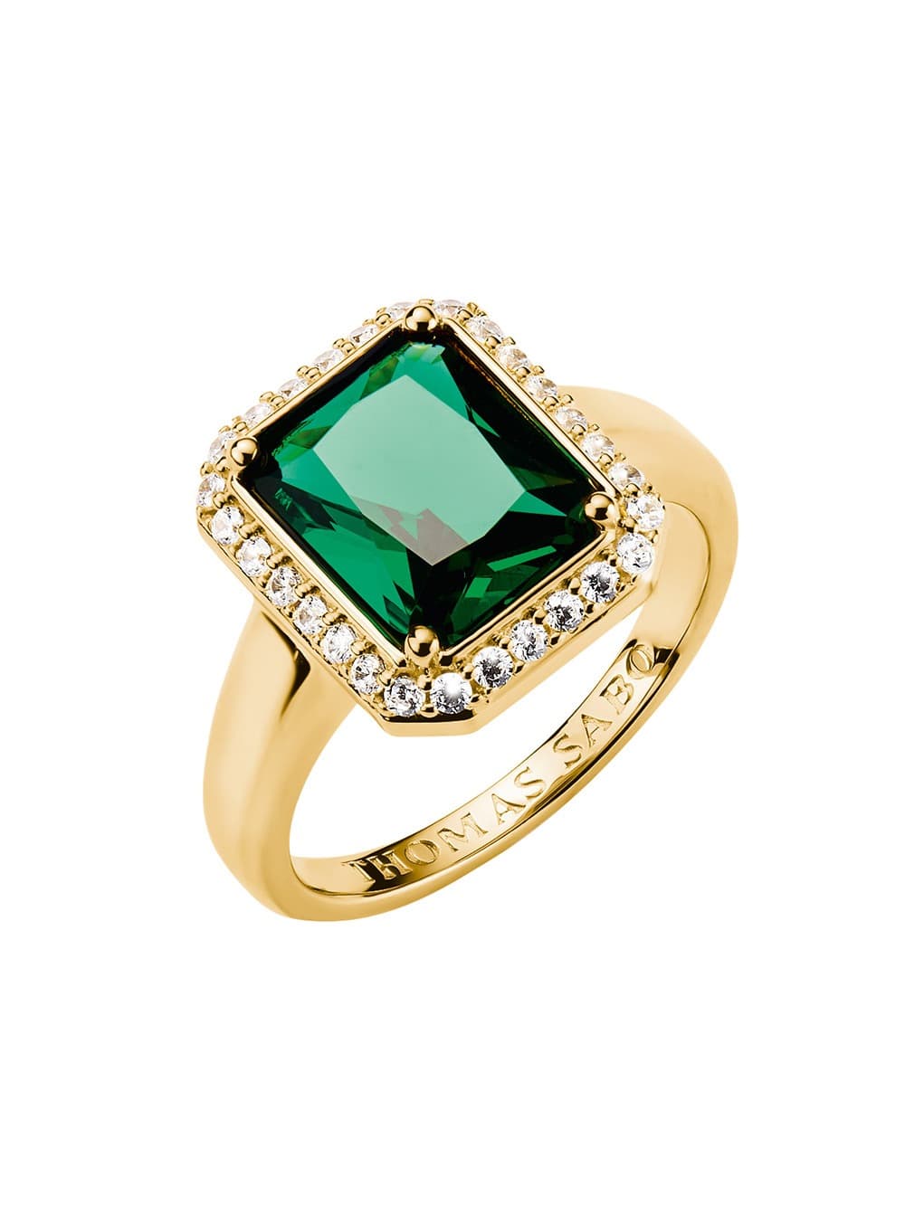Thomas Sabo TR2508-971-6-54 Ring mit Grünem Oktagon-Stein Elyndra vergoldet Damen