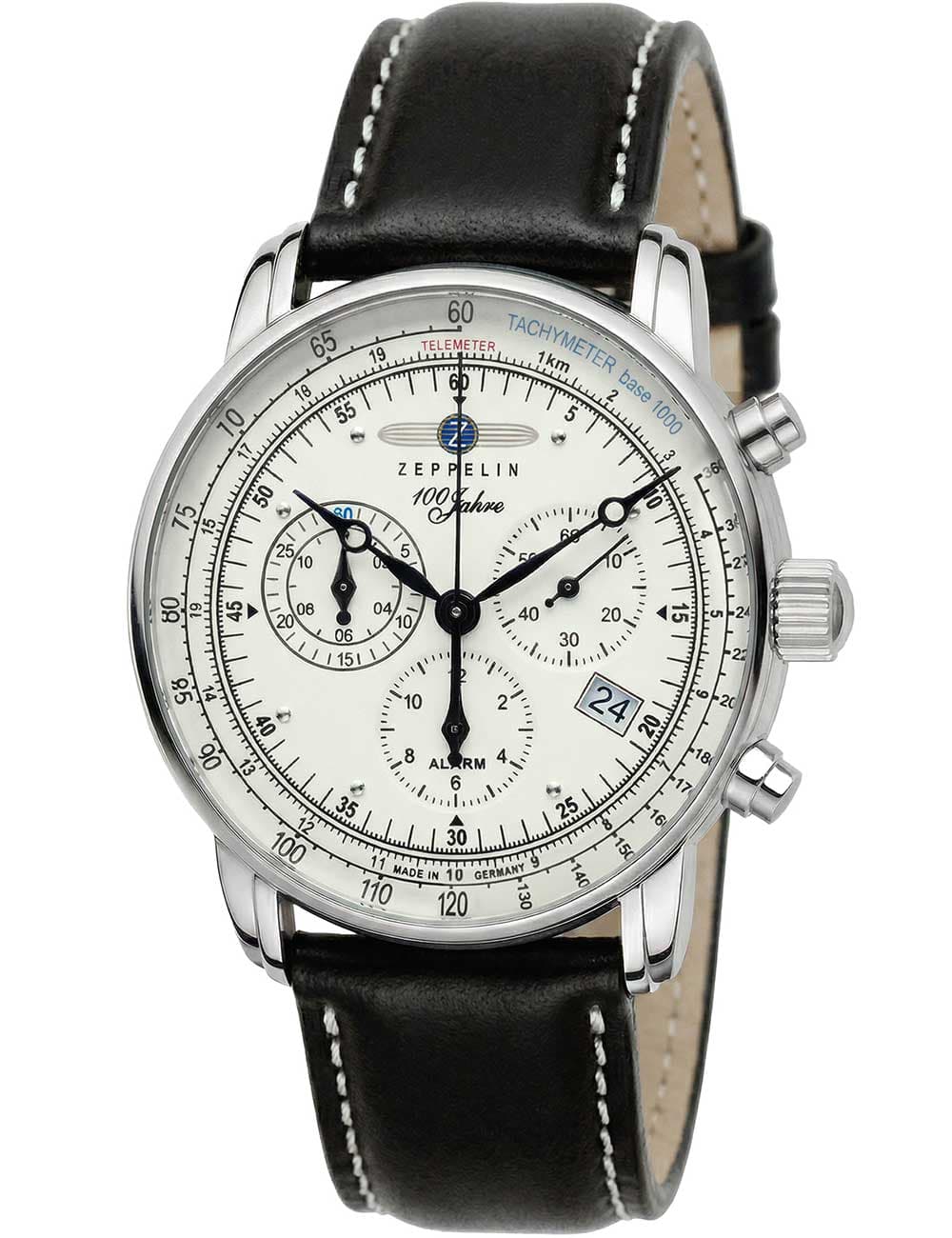 Zeppelin 8680-3 Alarm Chronograph 100 Jahre Herrenuhr 43mm 5ATM