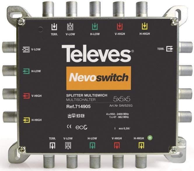 Televes 5x2-fach Guss-Verteiler SAV525G NEVO VD:4-6dB 5-2400MHz 714905