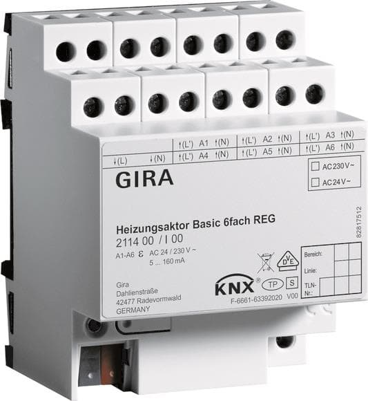 GIRA 211400 Heizungsaktor Basic 6fach KNX REG