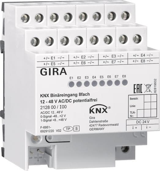 GIRA 212800 Binäreingang 8fach 12-48V AC/DC potentialfrei KNX REG