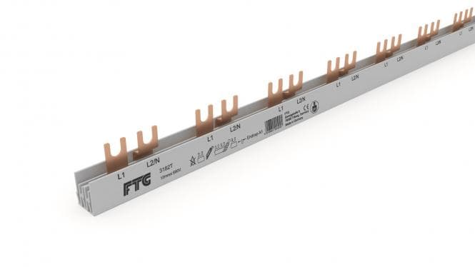 FTG 2p AFDD-Phasenschiene grau 3182T T-Form 38/Gabel 10qmm f.FI/LS 1+N 3TE