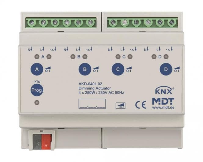 MDT AKD-0401.02 Dimmaktor 4fach 8TE REG 250W 230VAC m.Wirkleistungsmessung