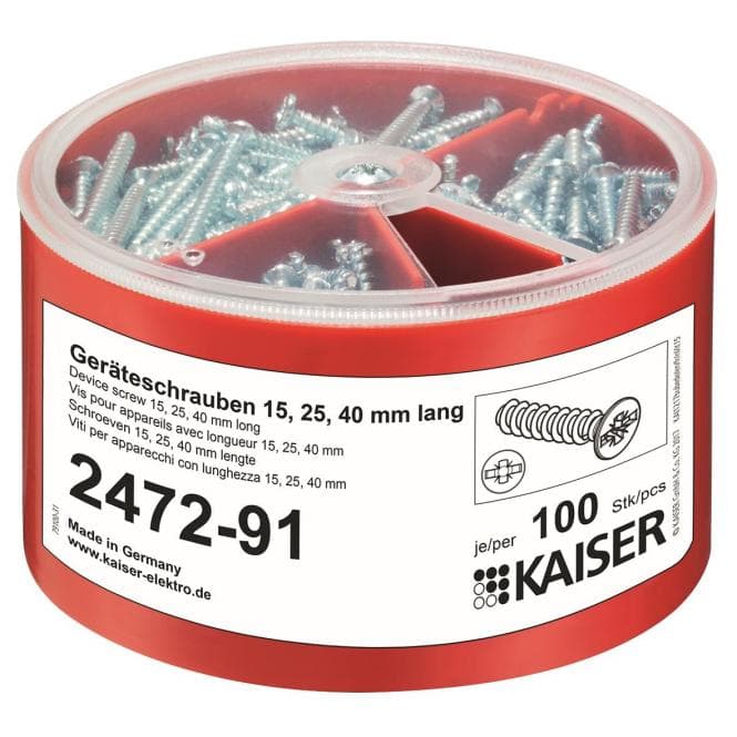 Kaiser Geräteschrauben-Box 2472-91 ** je 100 Schrauben Ø3,2xLänge 15/25/40