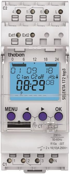 THEB Zeitschaltuhr digital SEL172top3 Astro 24H/7T mit Gangreserve 2TE 2K 84SP