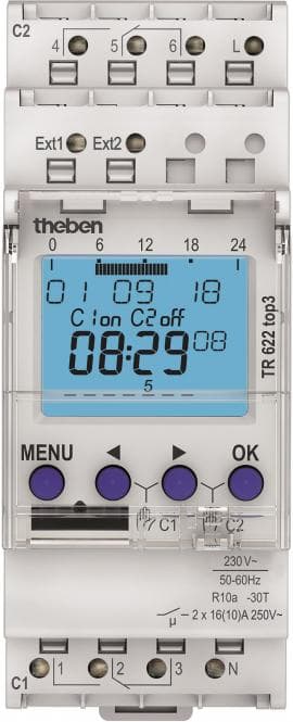 THEB Zeitschaltuhr digital TR622top3 24H/7T mit Gangreserve 2TE 2K 84SP