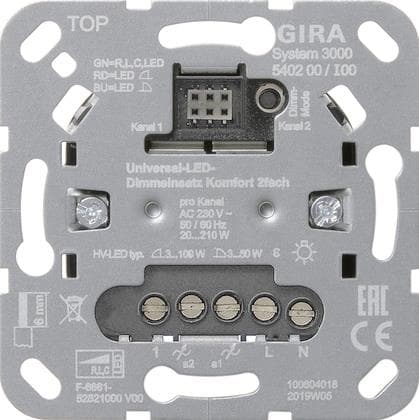 GIRA 540200 S3000 Uni-LED-Dimmeinsatz Komfort 2fach Einsatz