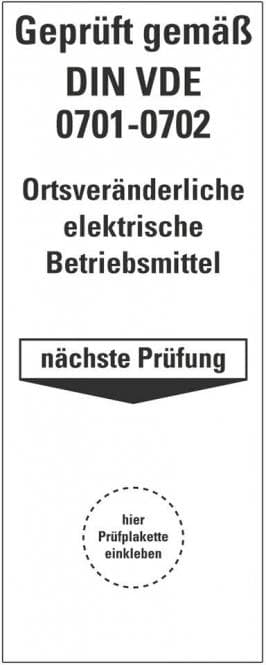 HEIN 178140 Grundplakette DIN-VDE 0701-0702,ortsveränd.Betriebsmittei (Inhalt 1 Stück)