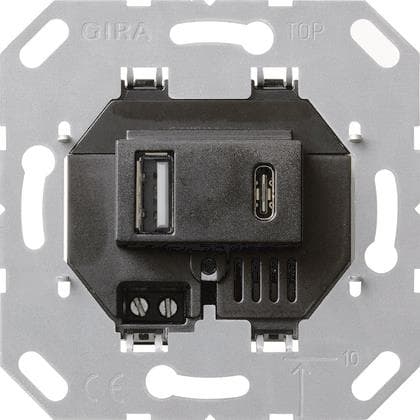 GIRA 236900 USB-Spannungsversorgung 2fach Typ A/C Einsatz Schwarz