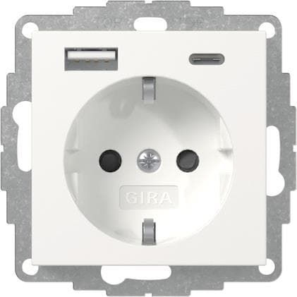GIRA 245903 SCHUKO-Steckdose Shutter USB 2f Typ A/C System 55 Reinweiß gl.