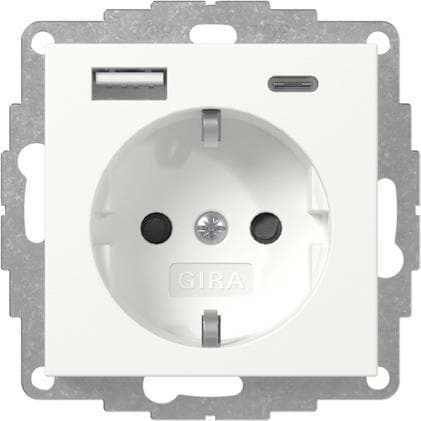 GIRA 245927 SCHUKO-Steckdose Shutter USB 2f Typ A/C System 55 Reinweiß seiden