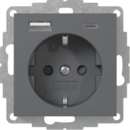 GIRA 245928 SCHUKO-Steckdose Shutter USB 2f Typ A/C System 55 Anthrazit