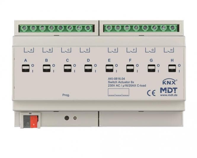 MDT Schaltaktor 8-fach 8TE REG 16/20A 230VAC C-Last Industrie 200uF AKI-