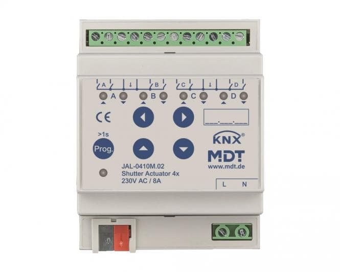 MDT Jalousieaktor 4-fach mit Fahrzeitmessung 4TE REG 10A 230VAC JAL-