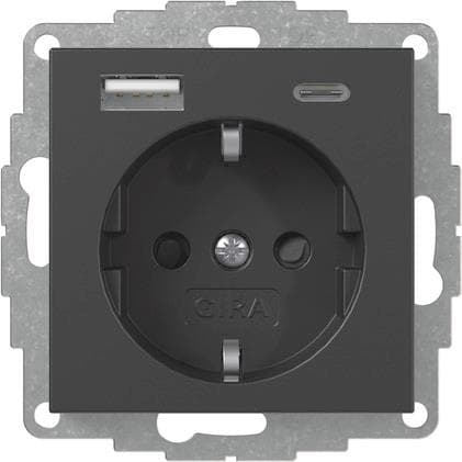 GIRA 2459005 SCHUKO-Steckdose Shutter USB 2f Typ A/C System 55 Schwarz matt(la