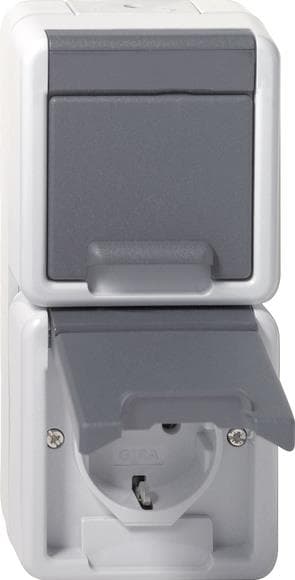 GIRA 478030 SCHUKO-Doppelsteckdose senkrecht Klappdeckel WG AP IP44 Grau