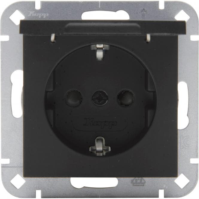 Kopp SCHUKO-Steckd. m. Klappd. 940150003 HK07 schwarz-matt