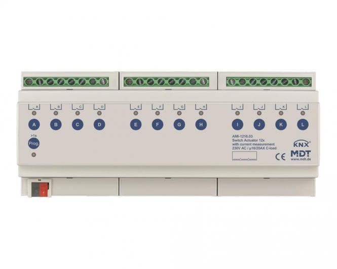 MDT AMI-1216.03 Schaltaktor 12-f 12TE REG16/20A 230VAC C-Last m.Strommess200
