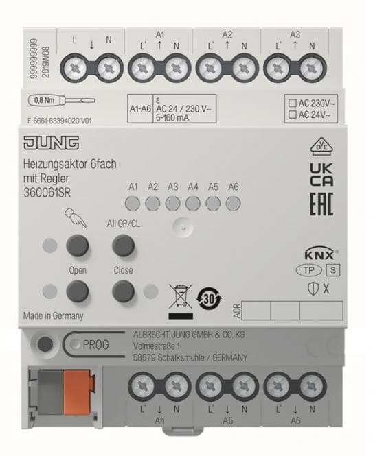 Jung KNX Heizungsaktor 6fach 36006 1S R m.Regler