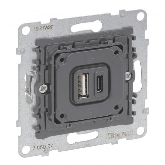 Legrand 765027 SEANO Einsatz 2f USB-Ladesteckdose Typ A+C m.Ladestrom 3
